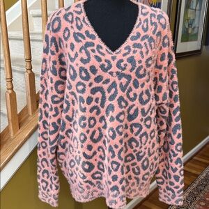 Ann Taylor Pink & Grey Leopard Print Sweater